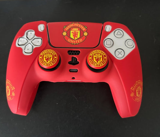 Manchester United PS5 Dualshock controller silicone skin with touchpad sticker and thumb grips